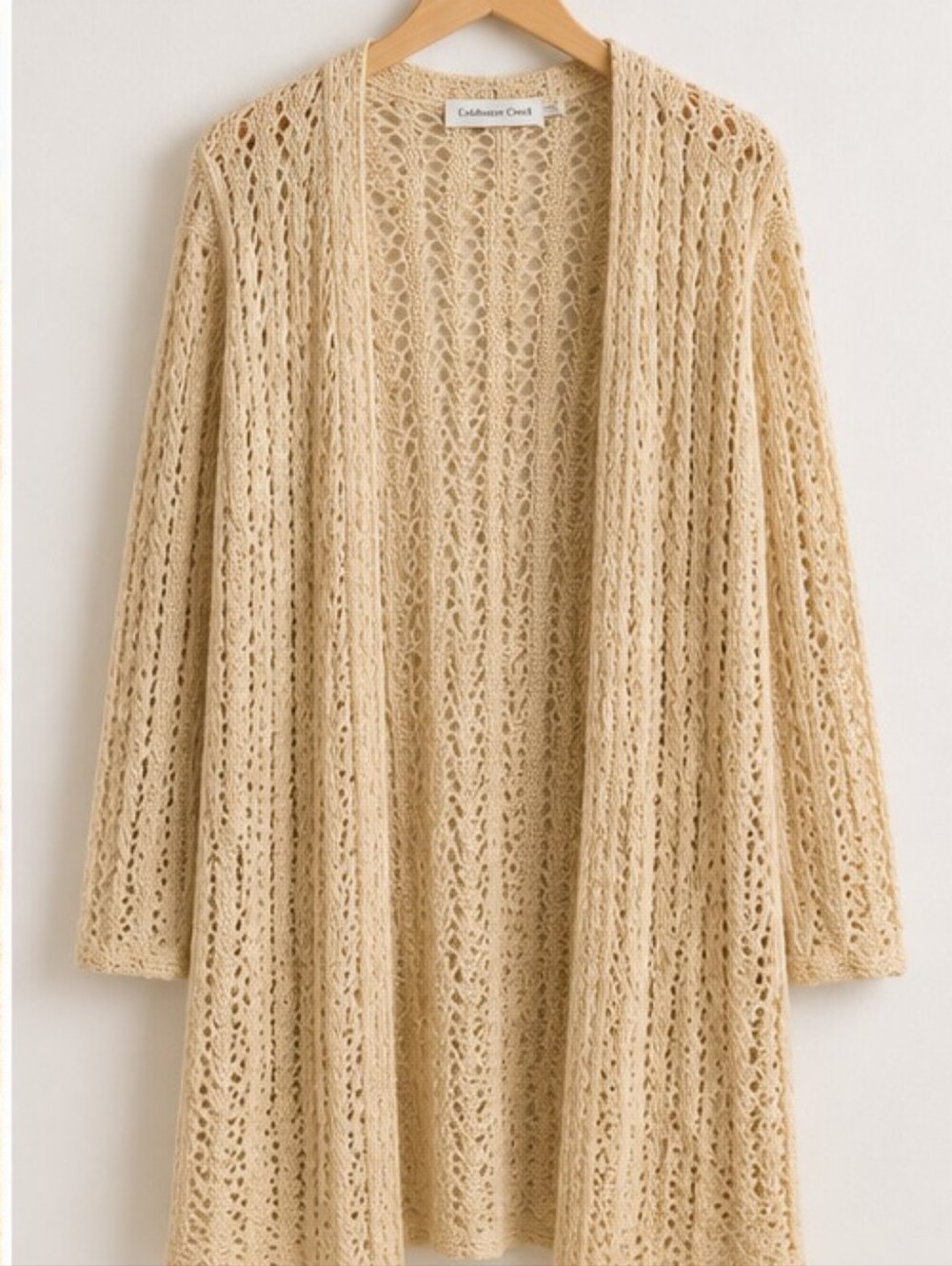 Coldwater Creek XL Open Knit Longline Cardigan Cotton Blend Pale Yellow